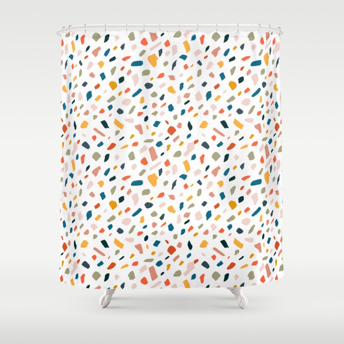 Terrazzo, Abstract Quirky Shapes Bohemian Modern Pattern Confetti Celebration Random Colorful Shapes Shower Curtain