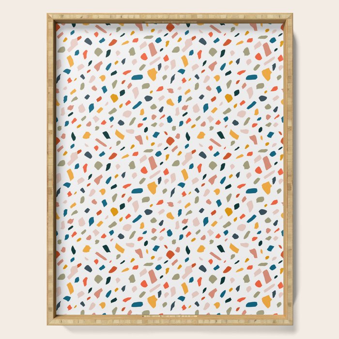 Terrazzo, Abstract Quirky Shapes Bohemian Modern Pattern Confetti Celebration Random Colorful Shapes Serving Tray