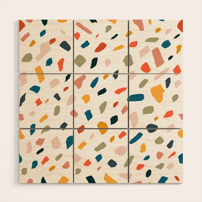 Terrazzo, Abstract Quirky Shapes Bohemian Modern Pattern Confetti Celebration Random Colorful Shapes Wood Wall Art