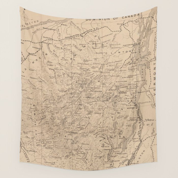 Vintage Map Of The Adirondack Mountains (1874) Wall Tapestry