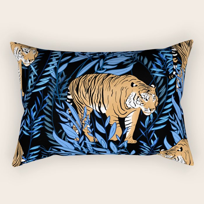 Tiger And Leaf Pattern Rectangular Pillow