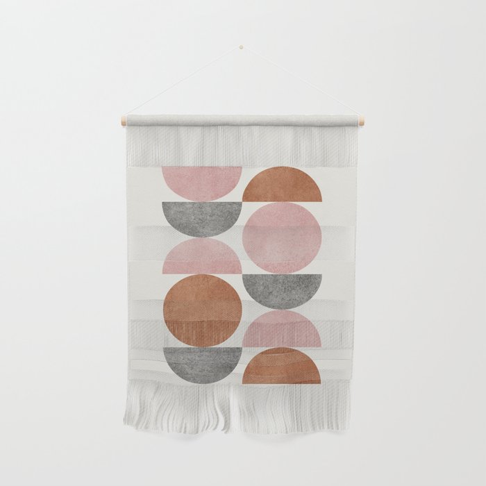 Pink Brown Retro Scandinavian Pattern Wall Hanging