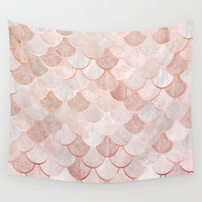 Mermaid Pattern, Pink Aesthetic Wall Tapestry