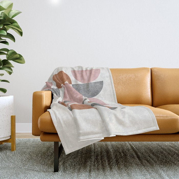 Pink Brown Retro Scandinavian Pattern Throw Blanket