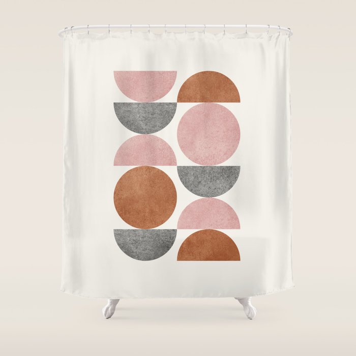 Pink Brown Retro Scandinavian Pattern Shower Curtain