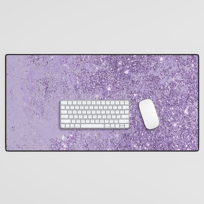 Modern Elegant Lavender Lilac Glitter Marble Desk Mat