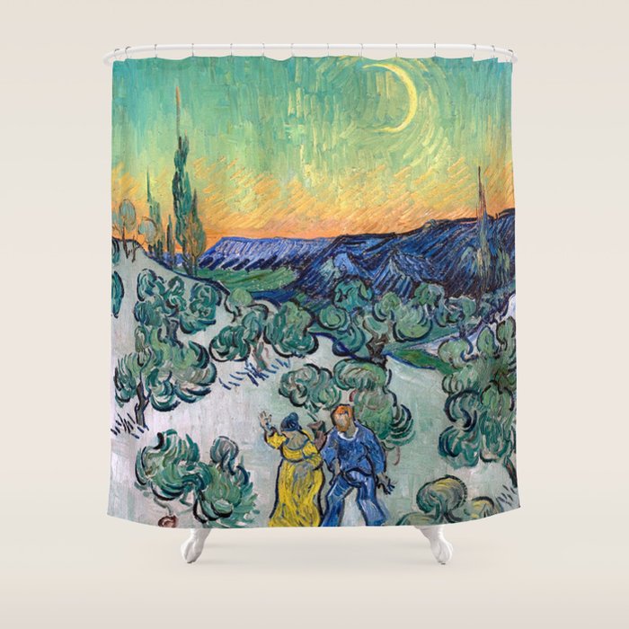 Couple Walking Among Olive Trees, Vincent Van Gogh Shower Curtain