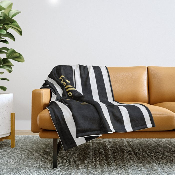 Hello Gorgeous, Gold, Black And White Print Throw Blanket