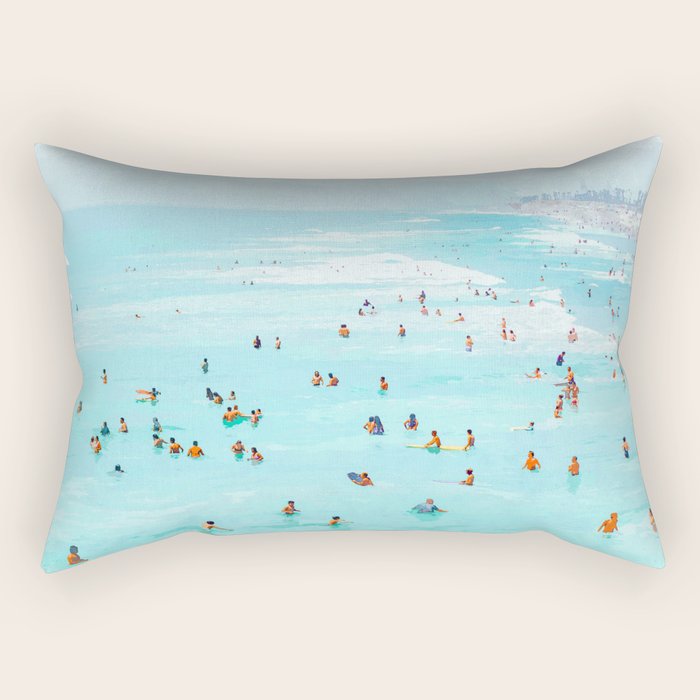 Hot Summer Day | Beachy Watercolor Painting | Ocean Sea Surf Swim | Vacation Travel Staycation Waves Rectangular Pillow