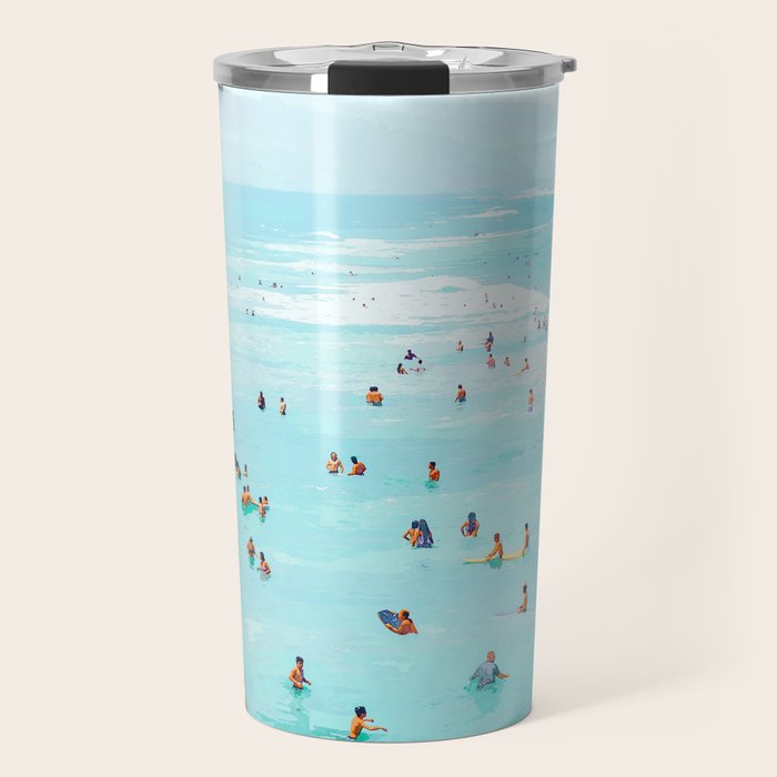 Hot Summer Day | Beachy Watercolor Painting | Ocean Sea Surf Swim | Vacation Travel Staycation Waves Travel Mug