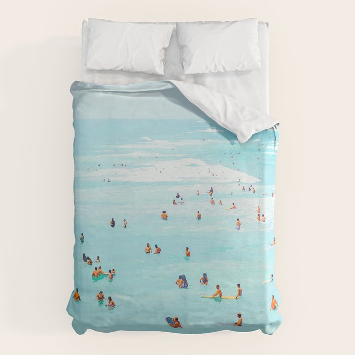 Hot Summer Day | Beachy Watercolor Painting | Ocean Sea Surf Swim | Vacation Travel Staycation Waves Duvet Cover