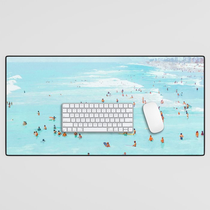 Hot Summer Day | Beachy Watercolor Painting | Ocean Sea Surf Swim | Vacation Travel Staycation Waves Desk Mat