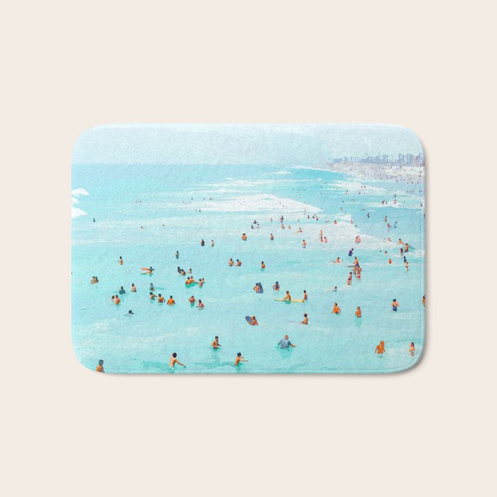 Hot Summer Day | Beachy Watercolor Painting | Ocean Sea Surf Swim | Vacation Travel Staycation Waves Bath Mat