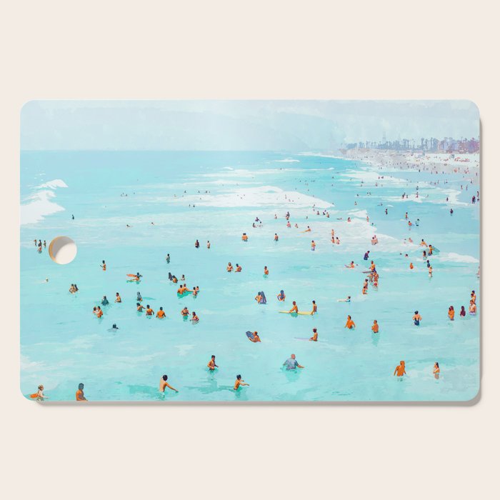 Hot Summer Day | Beachy Watercolor Painting | Ocean Sea Surf Swim | Vacation Travel Staycation Waves Cutting Board