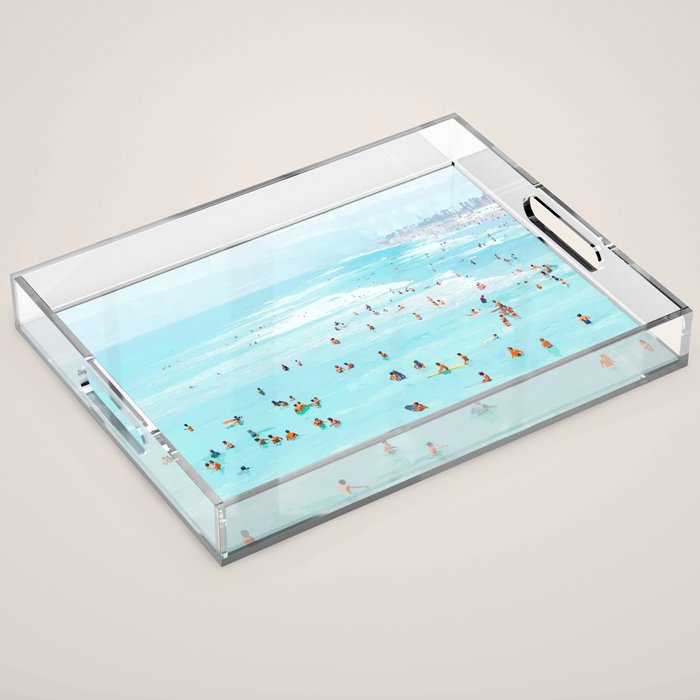 Hot Summer Day | Beachy Watercolor Painting | Ocean Sea Surf Swim | Vacation Travel Staycation Waves Acrylic Tray