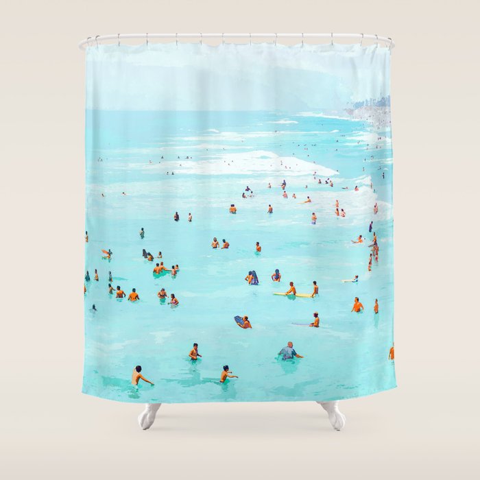 Hot Summer Day | Beachy Watercolor Painting | Ocean Sea Surf Swim | Vacation Travel Staycation Waves Shower Curtain