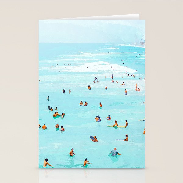 Hot Summer Day | Beachy Watercolor Painting | Ocean Sea Surf Swim | Vacation Travel Staycation Waves Stationery Card