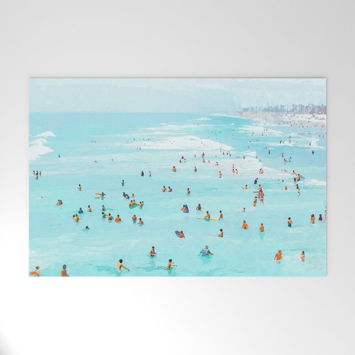 Hot Summer Day | Beachy Watercolor Painting | Ocean Sea Surf Swim | Vacation Travel Staycation Waves Welcome Mat