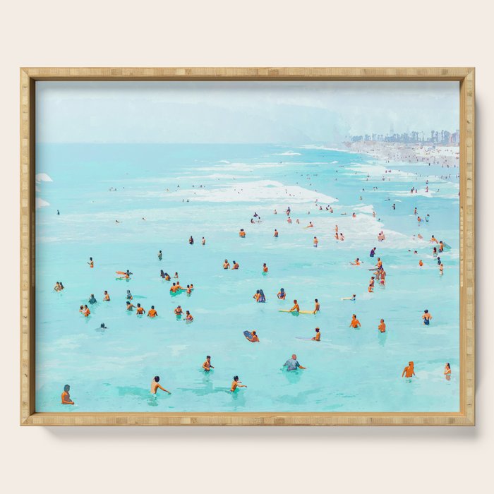 Hot Summer Day | Beachy Watercolor Painting | Ocean Sea Surf Swim | Vacation Travel Staycation Waves Serving Tray