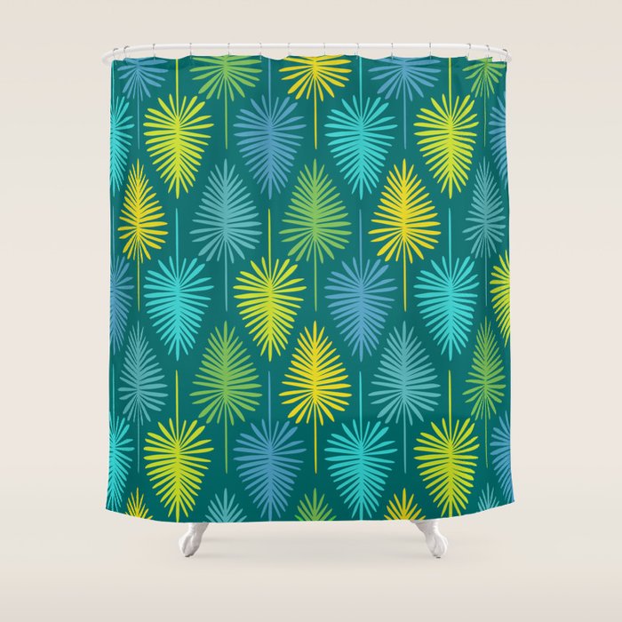 Mid Century Blue And Green Forest Shower Curtain