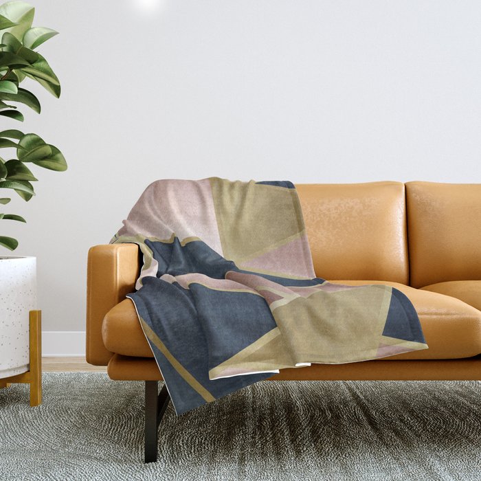 Geometric Art, Rose Gold, Pink And Navy Blue Modern  Throw Blanket