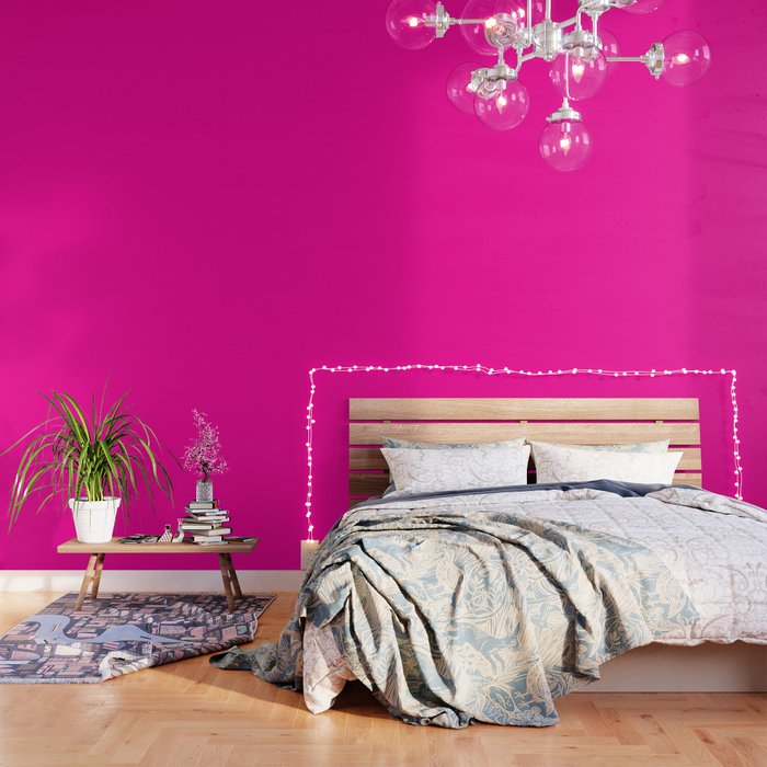 Girly Modern Neon Pink Solid Color Wallpaper