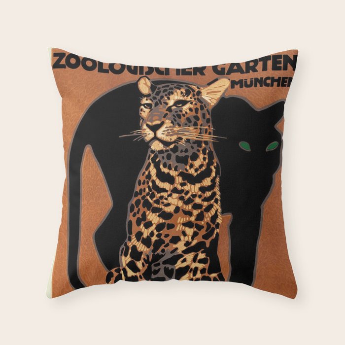 Vintage Munich Zoo Leopard 1912 Advertisement Throw Pillow