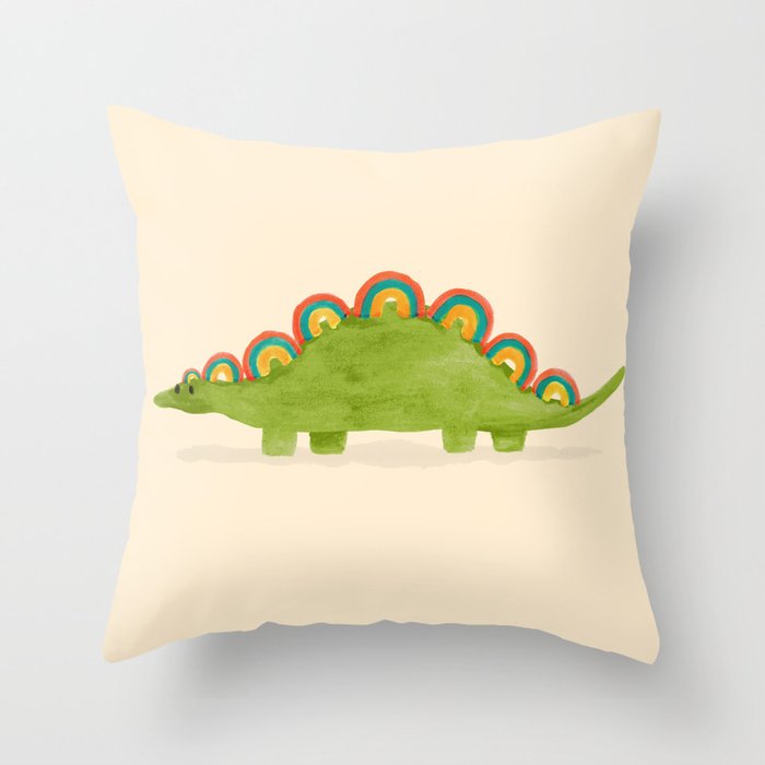 Rainbow Colored Dinosaur (Stegosaurus) Throw Pillow