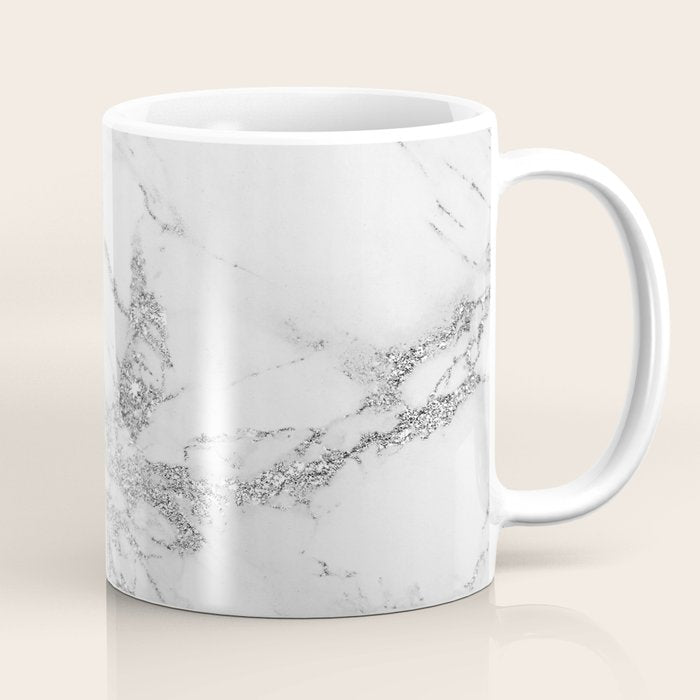 Elegant Chic White Gray Silver Glitter Marble Coffee Mug