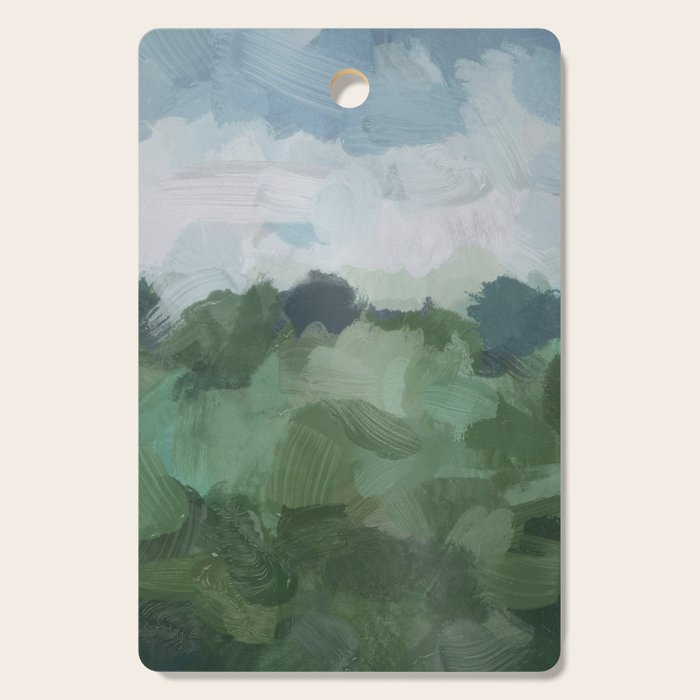 Windy Day On The Farm - Sky Blue And Sage Green Abstract Painting, Modern Rural Country Rustic Cutting Board