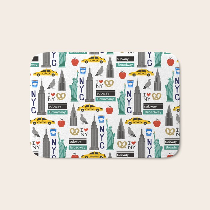Nyc Travel Pattern Fun Kids Decor Boys And Girls Nursery New York City Theme Bath Mat