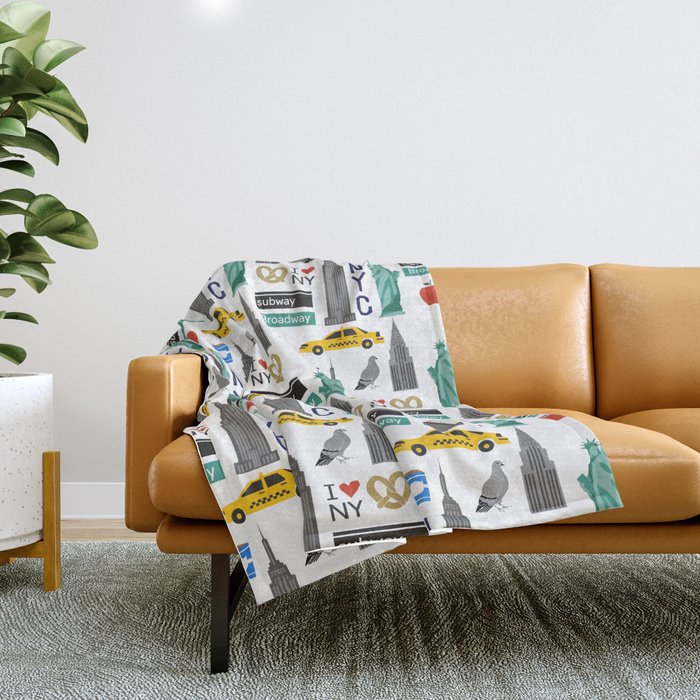 Nyc Travel Pattern Fun Kids Decor Boys And Girls Nursery New York City Theme Throw Blanket