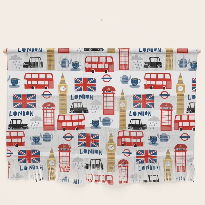 London Travel Pattern Cute England Print For Nursery Kids Room Boys Or Girls Decor Wall Hanging