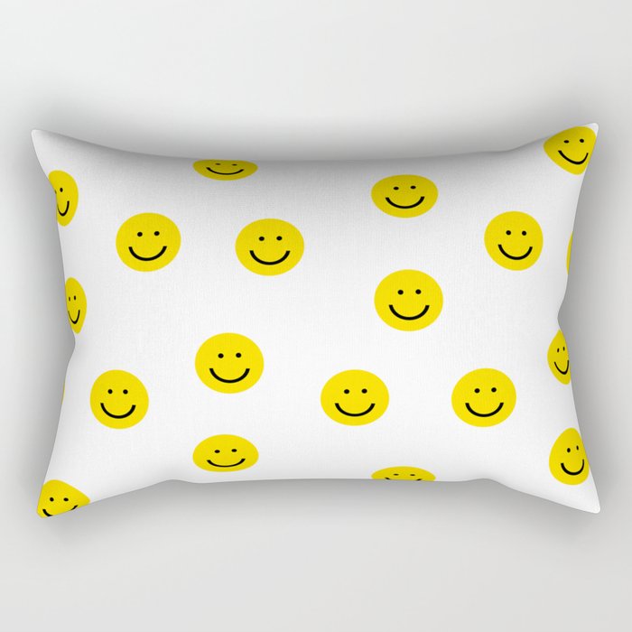 Smiley Faces White Yellow Happy Simple Smiley Pattern Smile Face Kids Nursery Boys Girls Decor Rectangular Pillow