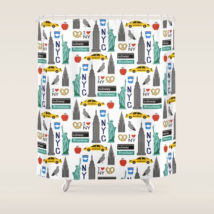 Nyc Travel Pattern Fun Kids Decor Boys And Girls Nursery New York City Theme Shower Curtain