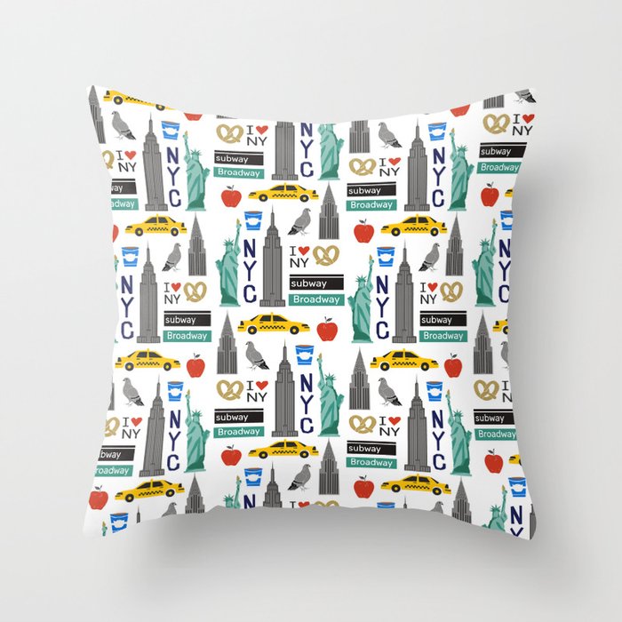 Nyc Travel Pattern Fun Kids Decor Boys And Girls Nursery New York City Theme Throw Pillow