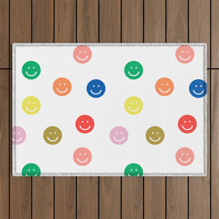 Smiley Faces Happy Simple Rainbow Colors Pattern Smile Face Kids Nursery Boys Girls Decor Outdoor Rug