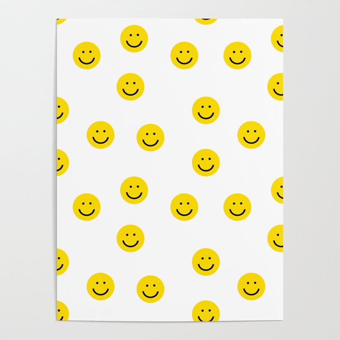 Smiley Faces White Yellow Happy Simple Smiley Pattern Smile Face Kids Nursery Boys Girls Decor Poster