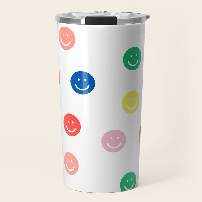 Smiley Faces Happy Simple Rainbow Colors Pattern Smile Face Kids Nursery Boys Girls Decor Travel Mug