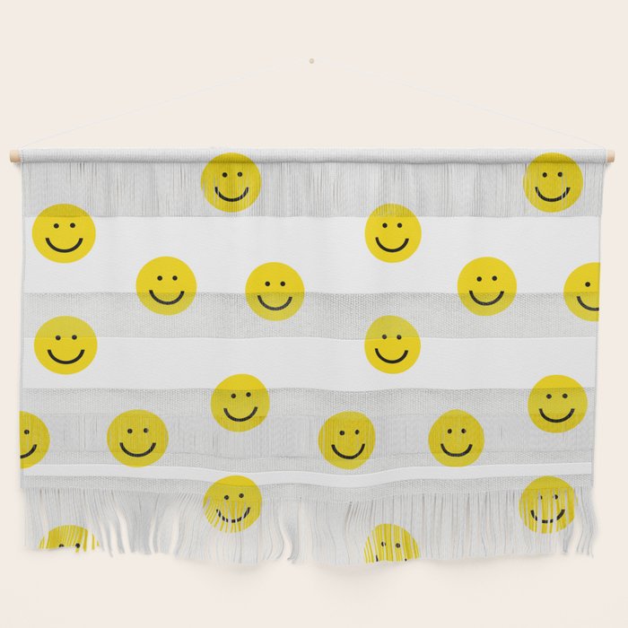 Smiley Faces White Yellow Happy Simple Smiley Pattern Smile Face Kids Nursery Boys Girls Decor Wall Hanging