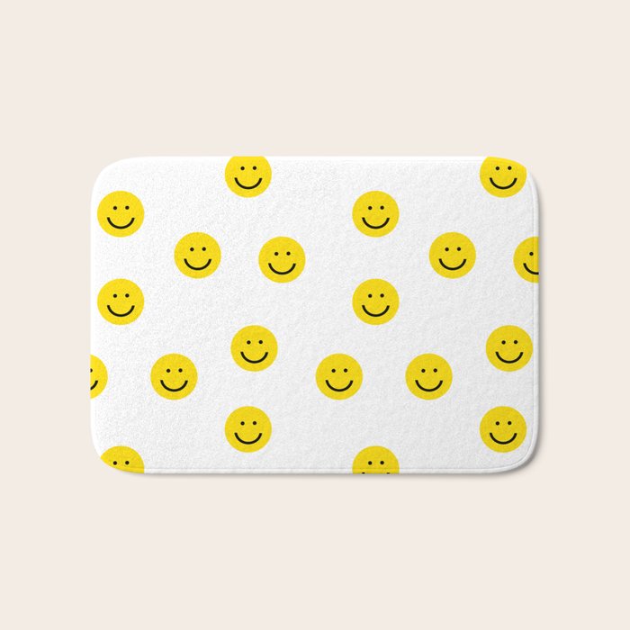 Smiley Faces White Yellow Happy Simple Smiley Pattern Smile Face Kids Nursery Boys Girls Decor Bath Mat