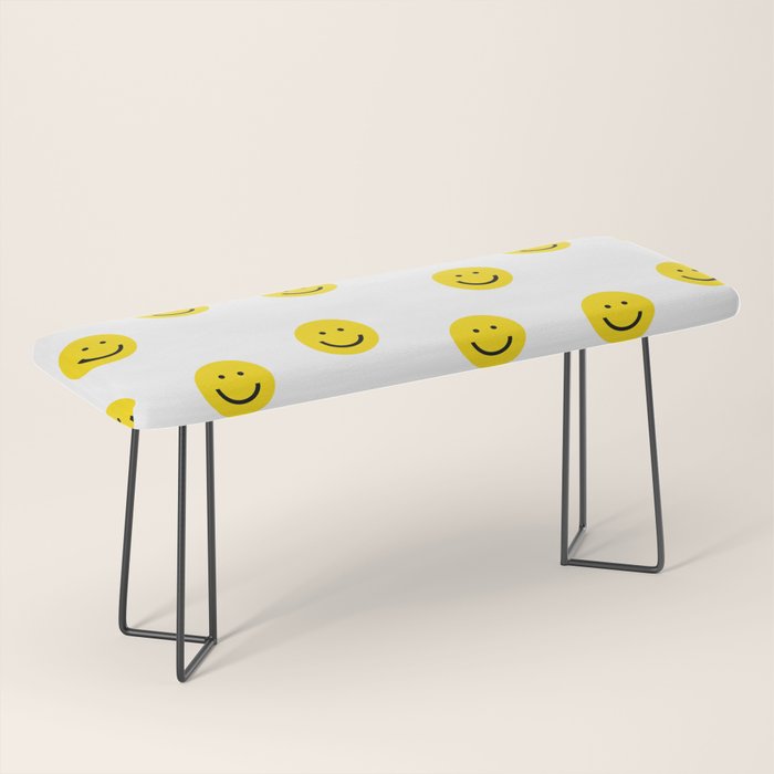 Smiley Faces White Yellow Happy Simple Smiley Pattern Smile Face Kids Nursery Boys Girls Decor Bench