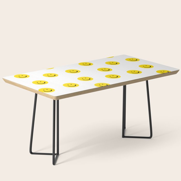 Smiley Faces White Yellow Happy Simple Smiley Pattern Smile Face Kids Nursery Boys Girls Decor Coffee Table