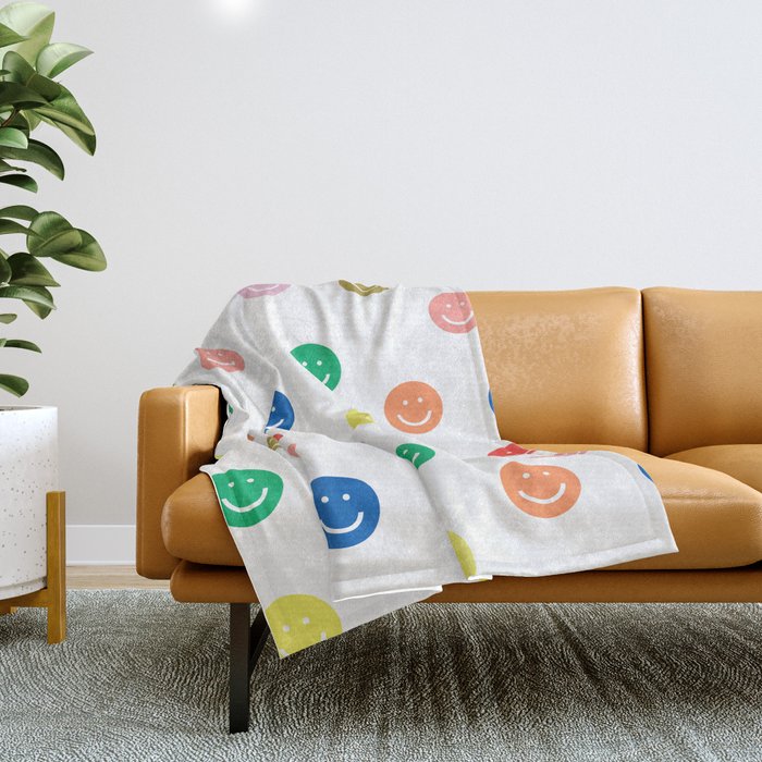 Smiley Faces Happy Simple Rainbow Colors Pattern Smile Face Kids Nursery Boys Girls Decor Throw Blanket