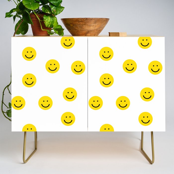 Smiley Faces White Yellow Happy Simple Smiley Pattern Smile Face Kids Nursery Boys Girls Decor Credenza