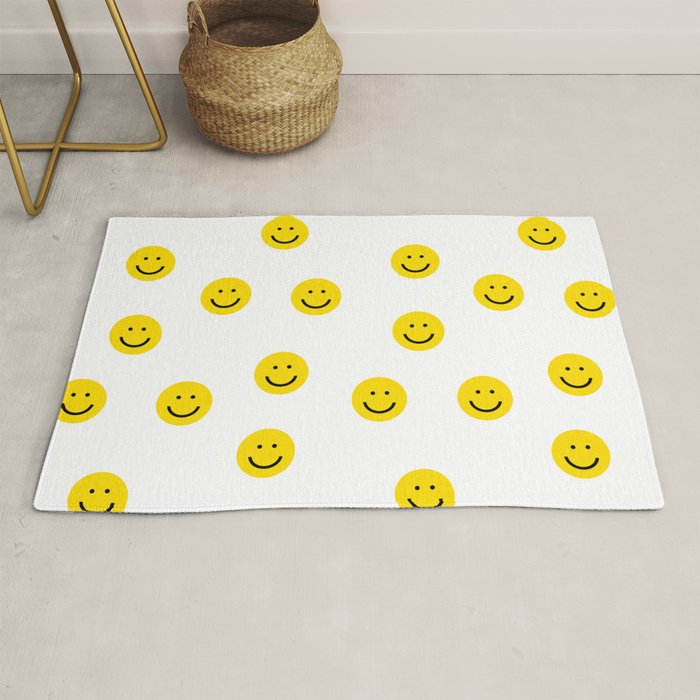 Smiley Faces White Yellow Happy Simple Smiley Pattern Smile Face Kids Nursery Boys Girls Decor Rug