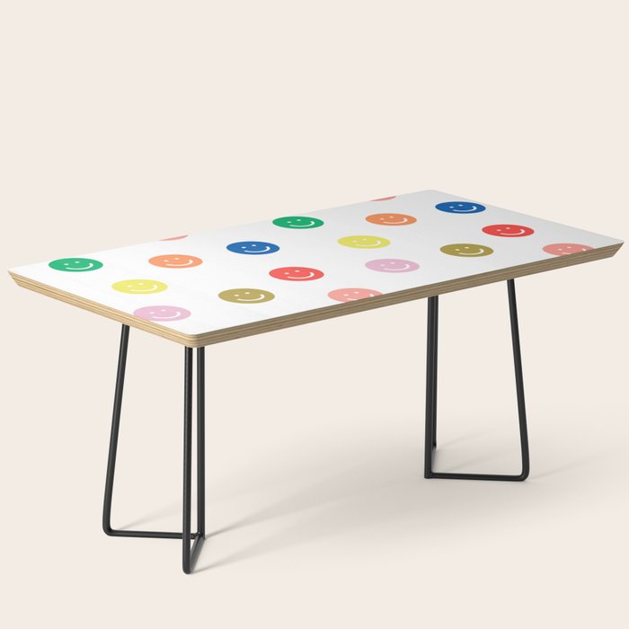 Smiley Faces Happy Simple Rainbow Colors Pattern Smile Face Kids Nursery Boys Girls Decor Coffee Table