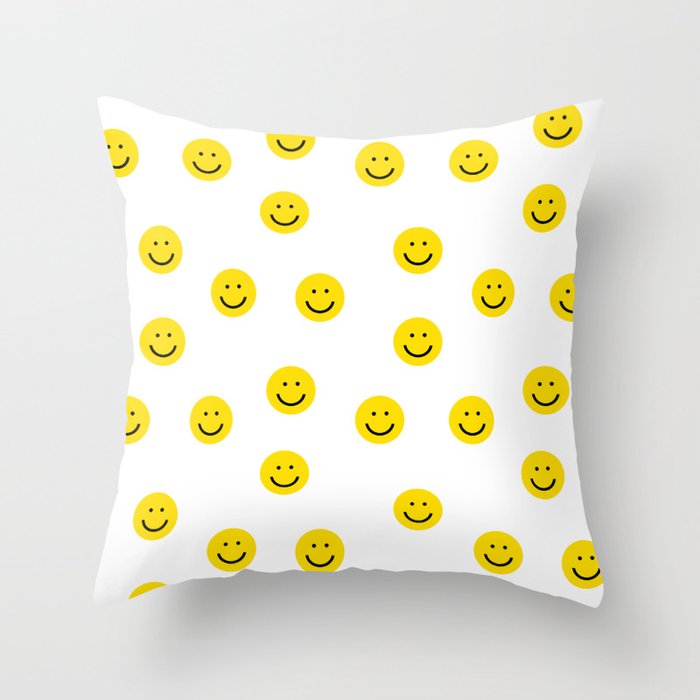 Smiley Faces White Yellow Happy Simple Smiley Pattern Smile Face Kids Nursery Boys Girls Decor Throw Pillow