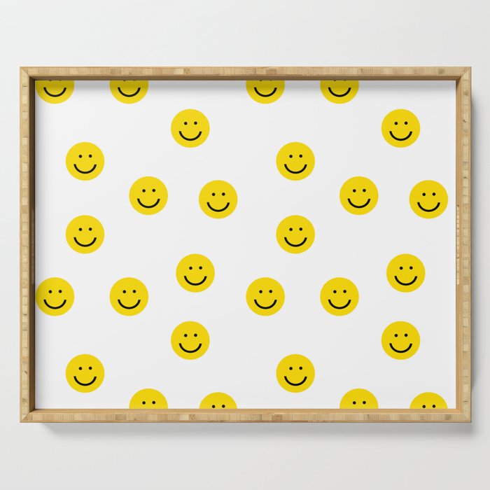 Smiley Faces White Yellow Happy Simple Smiley Pattern Smile Face Kids Nursery Boys Girls Decor Serving Tray