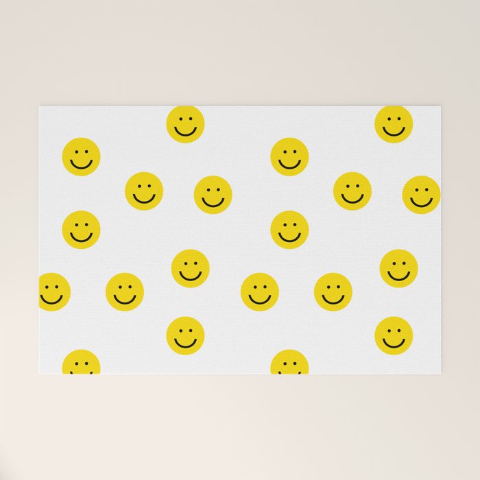 Smiley Faces White Yellow Happy Simple Smiley Pattern Smile Face Kids Nursery Boys Girls Decor Welcome Mat